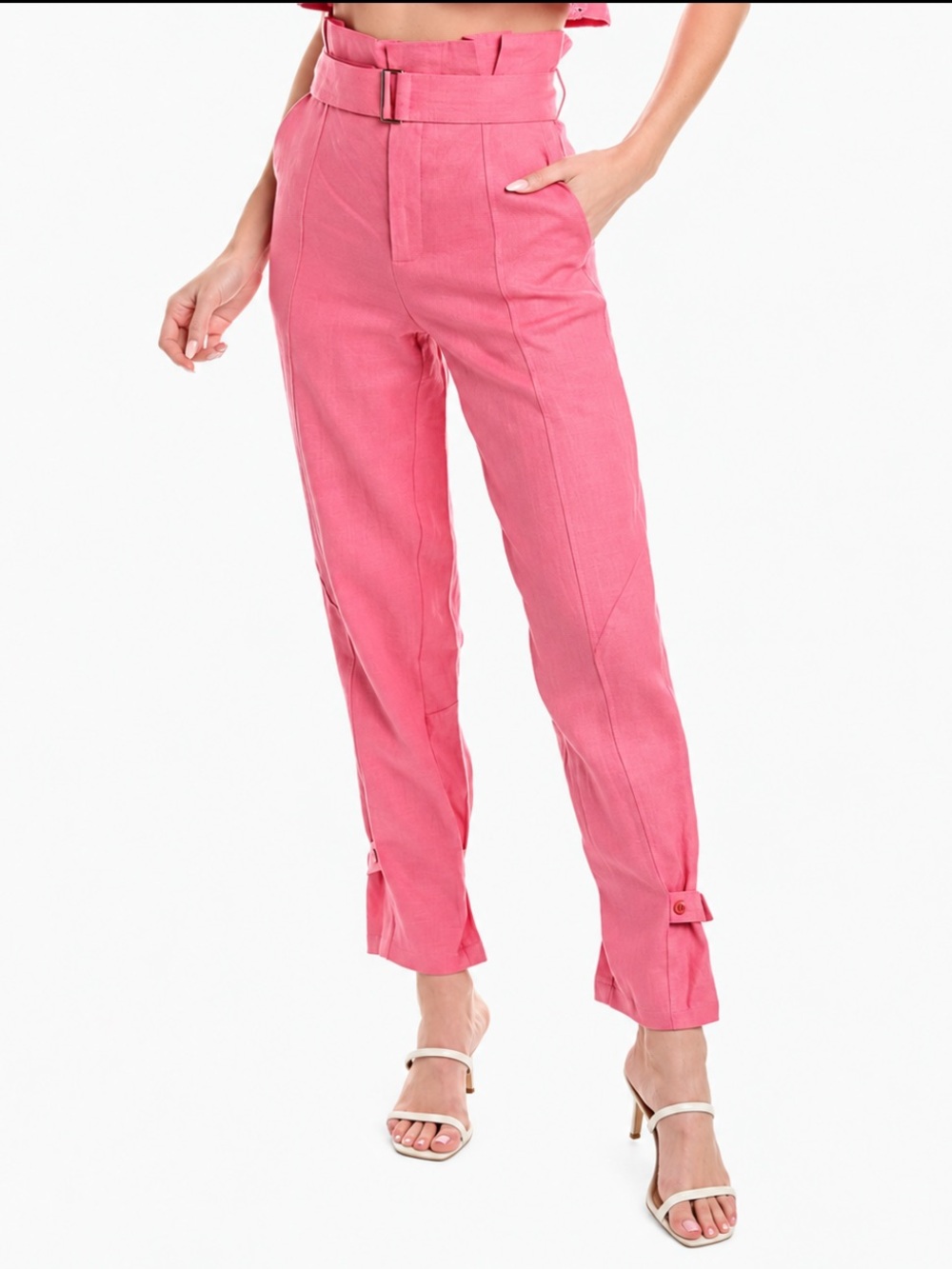 HEVRON Leona 100% Linen Bubblegum Pink Belted Pants NWT Size 2